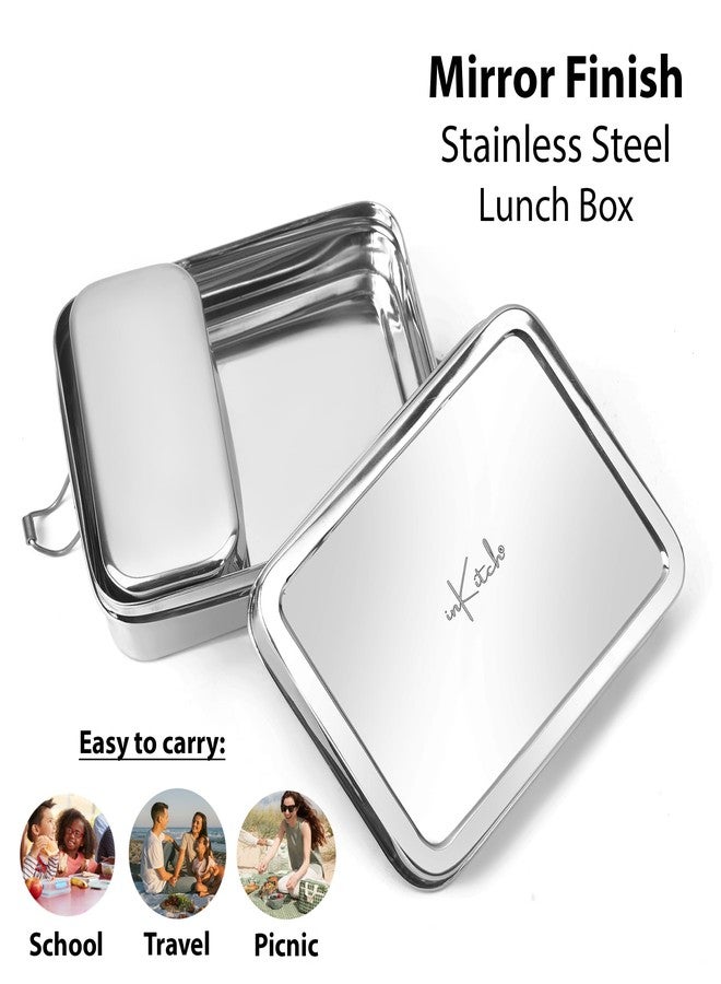 inKitch Stainless Steel Square Tiffin Box for Kids & Office | 650ML Rectangle Lunch Box with Inner Box & Locking Clip | Leak-Proof Steel Tiffin for School, College & Work | Durable & Food Safe - Image 3